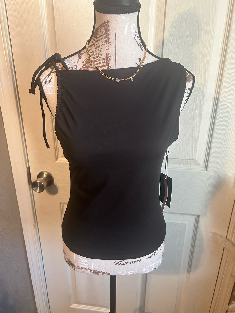 Women’s Black Tie-Shoulder Top